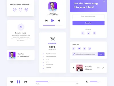 Music App Component app clean clear components flat flatdesign music music app musician ui ui kit ux xd