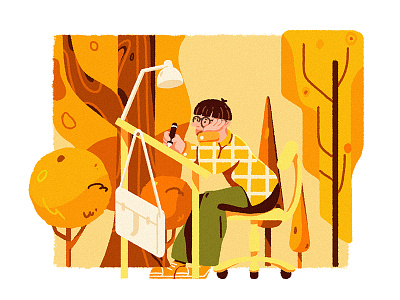 architect character design illustration plant tree yellow