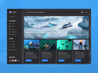 Concept Epic Games | Latest News #24 app blog cold concept desktop epic games feed game games last latest latest news launcher news player subnautica ui uiux ux winter