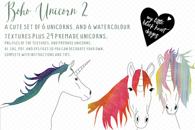 Boho unicorns (watercolour) design design resource kit unicorn watercolour watercolour illustration