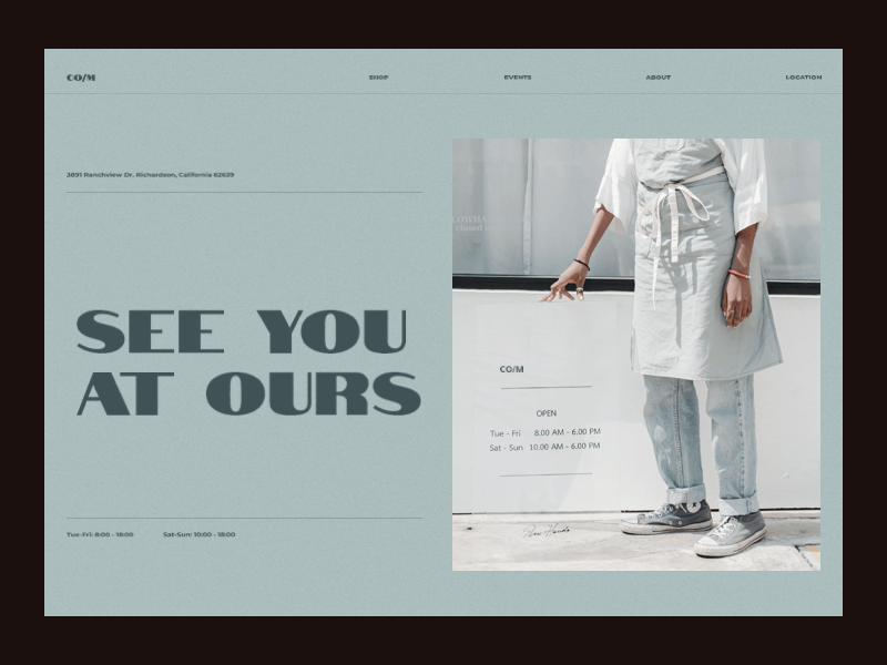 Co/M. Our location coffee shop contacts location motion design trend trending design ui ui design