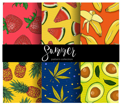 Summer food pattern design avocado cannabis food fruits line pattern pineapple strawberry summer trendy watermelon