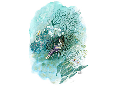 Summer reading book illustration illustrator summer watercolor watercolour watercolour illustration