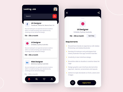 Job Finder App app app design app desing design job jobapp jobfind jobfinder jobfinderapp ui ux webdesign