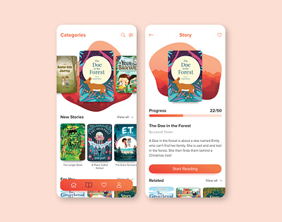 Story Book App app design flat icon illustration mobile prototype typography ui ux