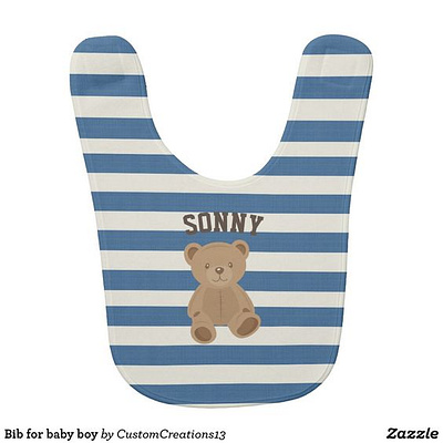Baby Bib babies baby baby shower bib bibs blue boy cute design name personalizedname teddy teddybear zazzle