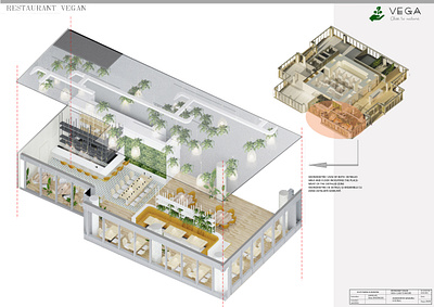 AXONOMETRIC VIEW OF THE RESTAURANT 3dsmax concept conference room design green greenhouse interior interior architecture restaurant