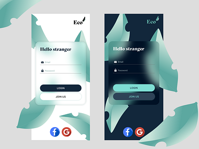 Eco login screen dark design light login mobile app nature ui