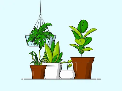 Flat Vector Illustration Series designer flower pot garden graphicdesign green hang happy home plants illustrative leaf plants sap squad vector water