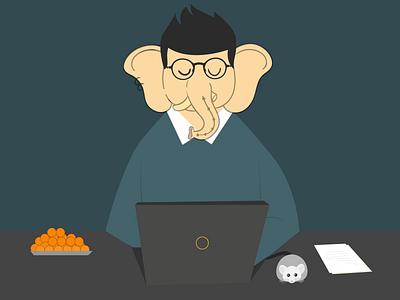 Modern Lord Ganesha adobe ilustrator coder coding computer elephant flatdesign ganesh ganesha geek illustration india indian jerry lord mice minimal mouse nerd paper tradition