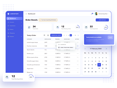 ADMINTORY Dashboard calendar calender chart dashboad dashboard ui e commerce dashboard ecommerce ecommerce app ecommerce design gradient invoice order details order tracking saas saas app table ui ux web app