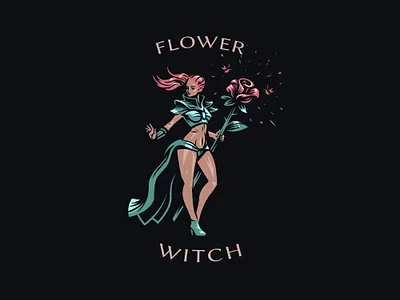 Flower witch design fairy flower logo witch woman