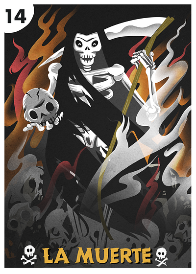 La Muerte - Death apple pencil applepencil board game boardgames characterdesign characters death fire game art hand drawn illustrtion ipadproart ipadprocreate loteria mexico muerte procreate reaper skeleton skulls