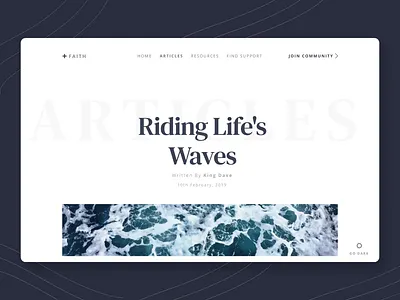 +Faith: Faith-Based Blog UI Concept blog design christian community dark mode faith ui design waves website design