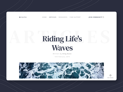 +Faith: Faith-Based Blog UI Concept blog design christian community dark mode faith ui design waves website design