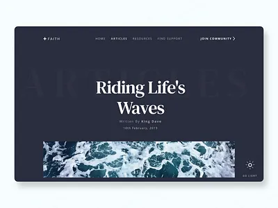 +Faith: Faith-based Blog UI concept blog christian dark mode invision studio toggle button ui design website design