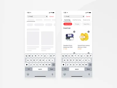 Bringova - Search apple categories design food delivery grocery ios iphone 11 iphone x listing mobile app product card search search bar search result tab typing ui ux