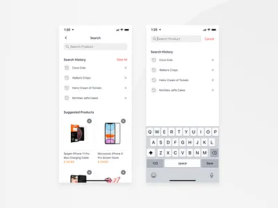 Bringova - Search apple design e commerce food delivery grocery history ios iphone 11 pro iphone x mobile app native app product card search search bar search result suggested ui user experience user interface ux