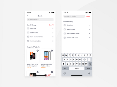 Bringova - Search apple design e commerce food delivery grocery history ios iphone 11 pro iphone x mobile app native app product card search search bar search result suggested ui user experience user interface ux