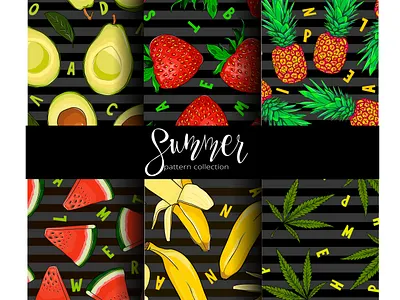 Summer pattern pack 2 avocado banana bananas cannabis hemp pattern pattern design strawberry summer textile trendy watermelon