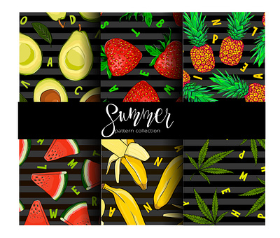 Summer pattern pack 2 avocado banana bananas cannabis hemp pattern pattern design strawberry summer textile trendy watermelon