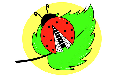 illustration of a ladybug on a leaf божья коровка вектор дизайн зеленый иллюстрация красный лист логотип мультик мультфильм насекомое персонаж рисунок фон
