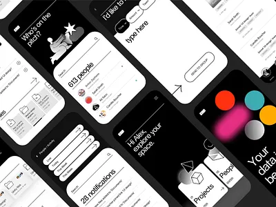 .Team Machine. App screens abstract app app design application black white branding design design system geometic graphicdesign illustration minimal monochrome product design simple design typography ui ux