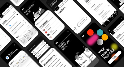 .Team Machine. App screens abstract app app design application black white branding design design system geometic graphicdesign illustration minimal monochrome product design simple design typography ui ux