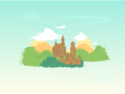 Magic castle in the woods brushes castle design graphic graphicdesign illustration logo shadow sky texture trendy vector