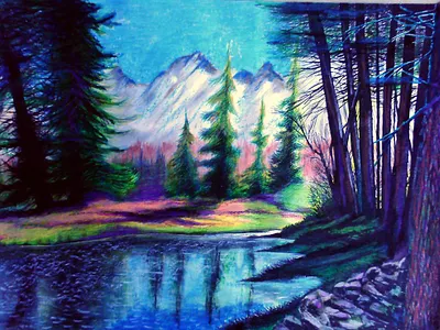 Bob Ross inspired scene icon illustration