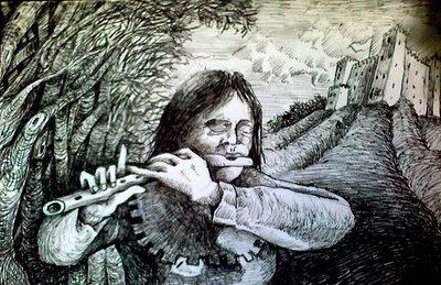 Medieval Flutist illustration