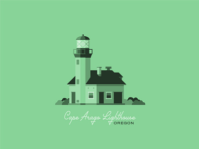 Cape Arago Lighthouse coast coastal flat design flat illustration green illustration lighthouse lighthouse logo northwest oregon oregon coast pnw