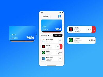 Sub Management app bank bank app bank card card icon interface management app minimal payment payments subscribe subscription ui userinterface
