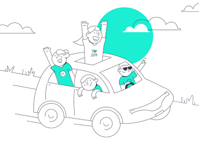 Adventure Van! adventure car design flat friends fun illustration illustrator line lineart person turquoise van