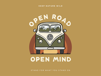 Open Road Open Mind bus design illustration mountains nature outdoors procreate rainbow retro road roadtrip travel van vintage vw vw bus vw van wild