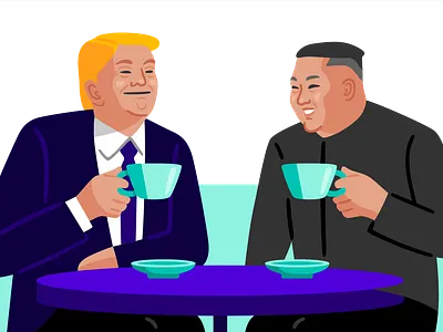 theSkimm: US-North Korea Summit current events editorial illustration kim jong un north korea trump vector