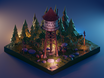 Mystery Tower - Gravity Falls 3d 3d art art blender design dribbble gravity falls illustration magic mystery shots