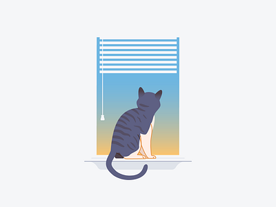 Looking Out blinds cat empty state illustration kitty sunrise sunset window windowsil