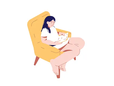 Leisure 2d adobe illustrator book chair character design female flat illustration minimalist reading vector woman