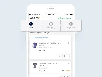 Jumia • Checkout Iteration android android app design cart ecommerce ecommerce app ecommerce business ecommerce design filters ios ios app design mobile apps navigation online shopping price product products retail shopping