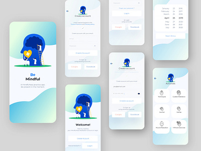 BeMindful app concept design design app mental health mindfulness mobile app mobile apps mobile design mobile ui product design sketch sketchapp ui