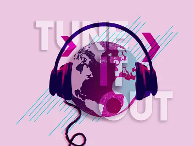 Tune It Out collage design headphones illustration music photoshop art popart surrealism typography art