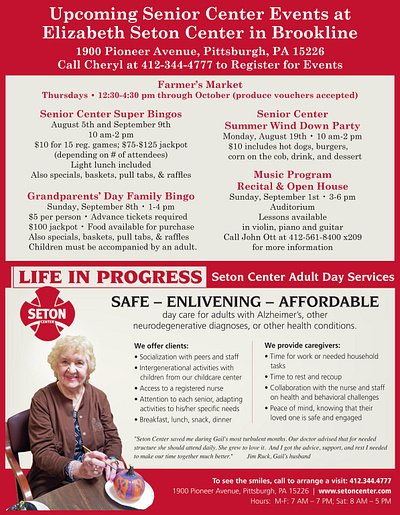 Elizabeth Seton Center adult day services design newspapers pittsburgh catholic seniors supplement