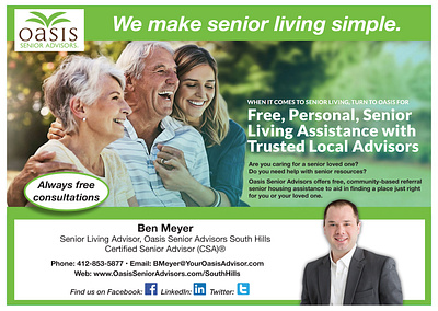 Oasis Senior Advisors ad advertising advisors design newspapers senior care supplement