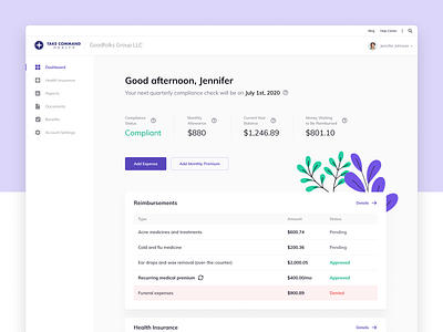Dashboard Redesign for Take Command Health account card dashboard healthcare illustration portal product saas table ui ux web design website
