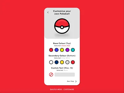 DailyUI #033 - Customise adobe xd animation app collector colour customise dailyui digital game interaction interface minimal pokeball pokemon pokémon retro trainer ui ux