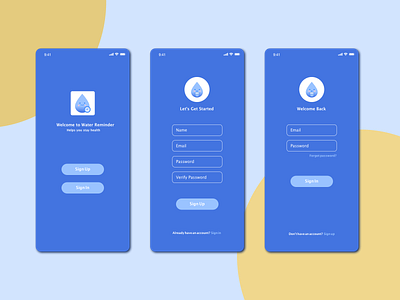 Weekly Warm-up|Water Reminder|My First Design dribbbleweeklywarmup firstshot login screen logo mobile app design sketch