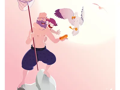 STAY AT HOME- FISHING cartoon character comics daughter family father fishing fun humor illustration memories ocean picnic sea seagull sun