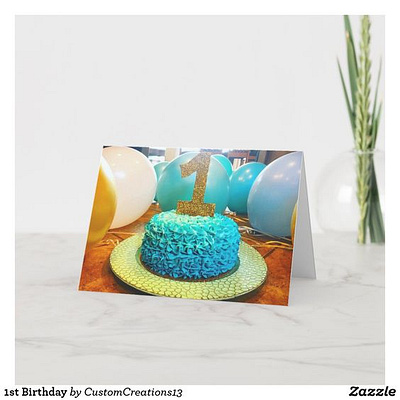 1st Birthday Card 1 babies baby balloons birthday card birthday party cake celebrate happy birthday happybirthday one zazzle