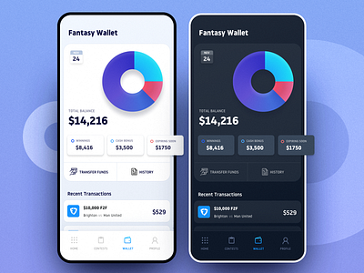 Fantasy Wallet - Dark & Light Themes app branding fantasy funds saurabhuxd tranfer ux wallet